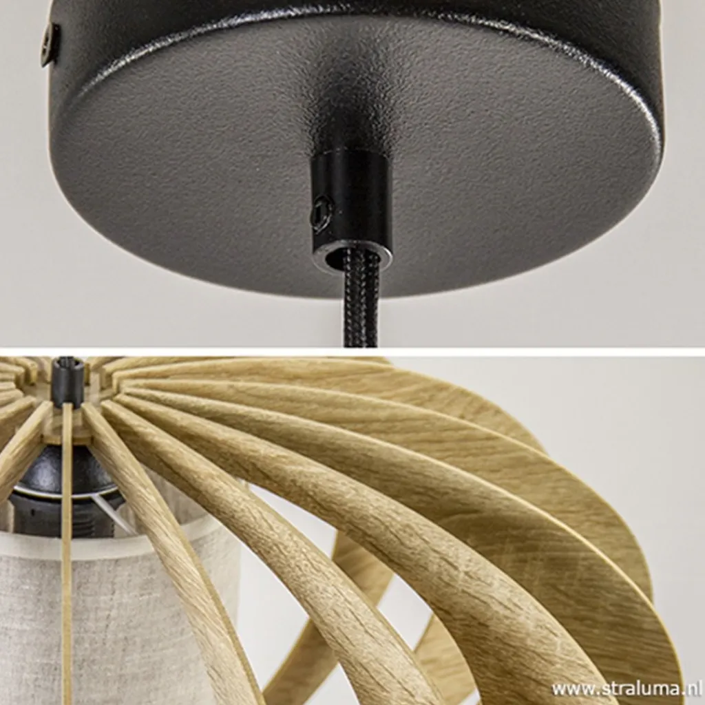 Hanglamp houten lamellen + kap 50cm>Straluma New
