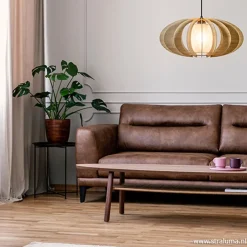Hanglamp houten lamellen + kap 50cm><noscript><img width=