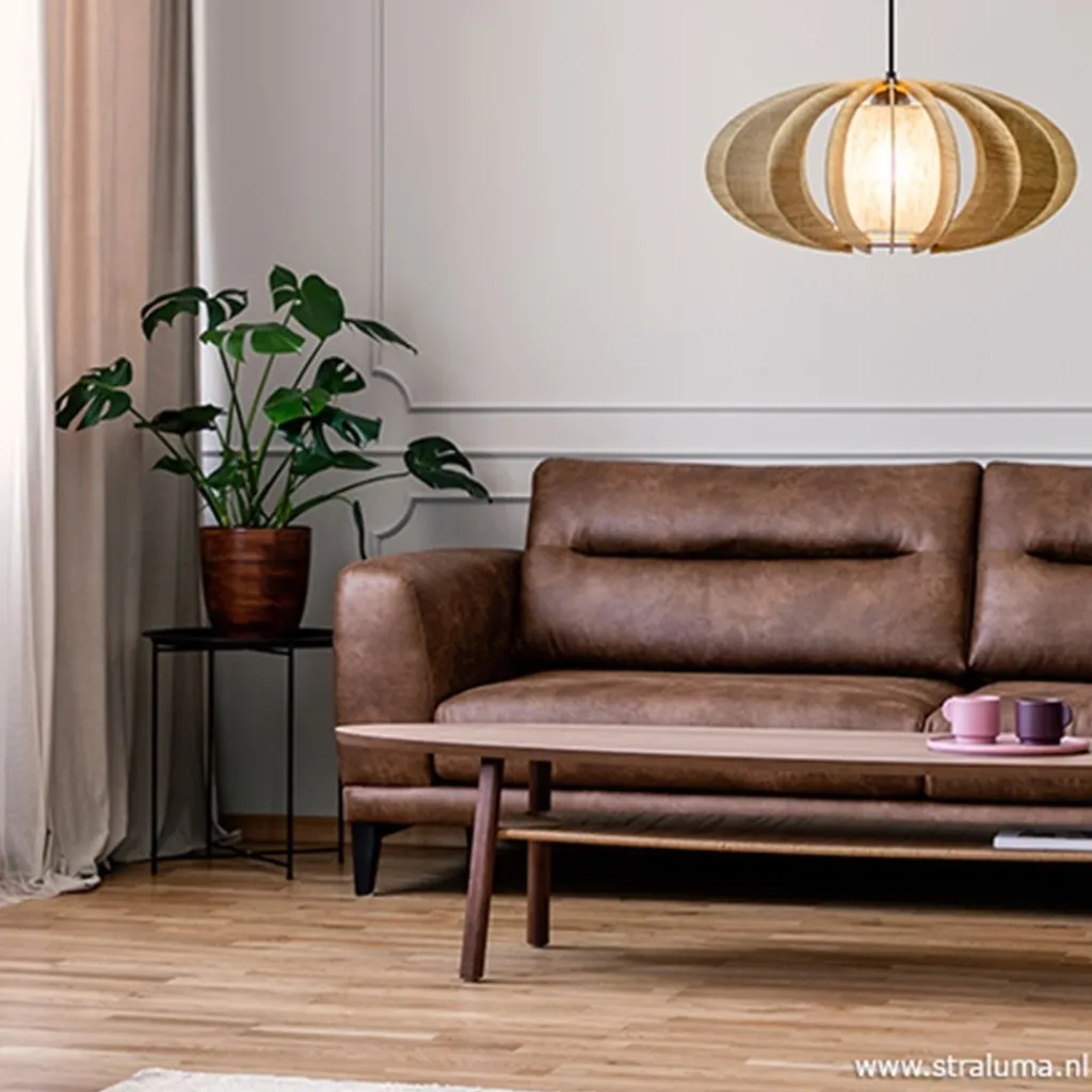 Hanglamp houten lamellen + kap 50cm>Straluma New