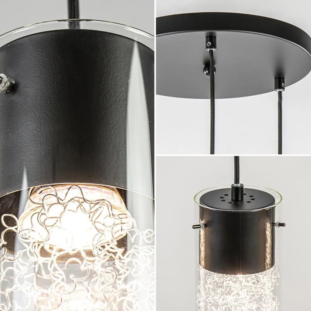 Hanglamp 3L rond zwart met cilinder glas>Straluma Clearance