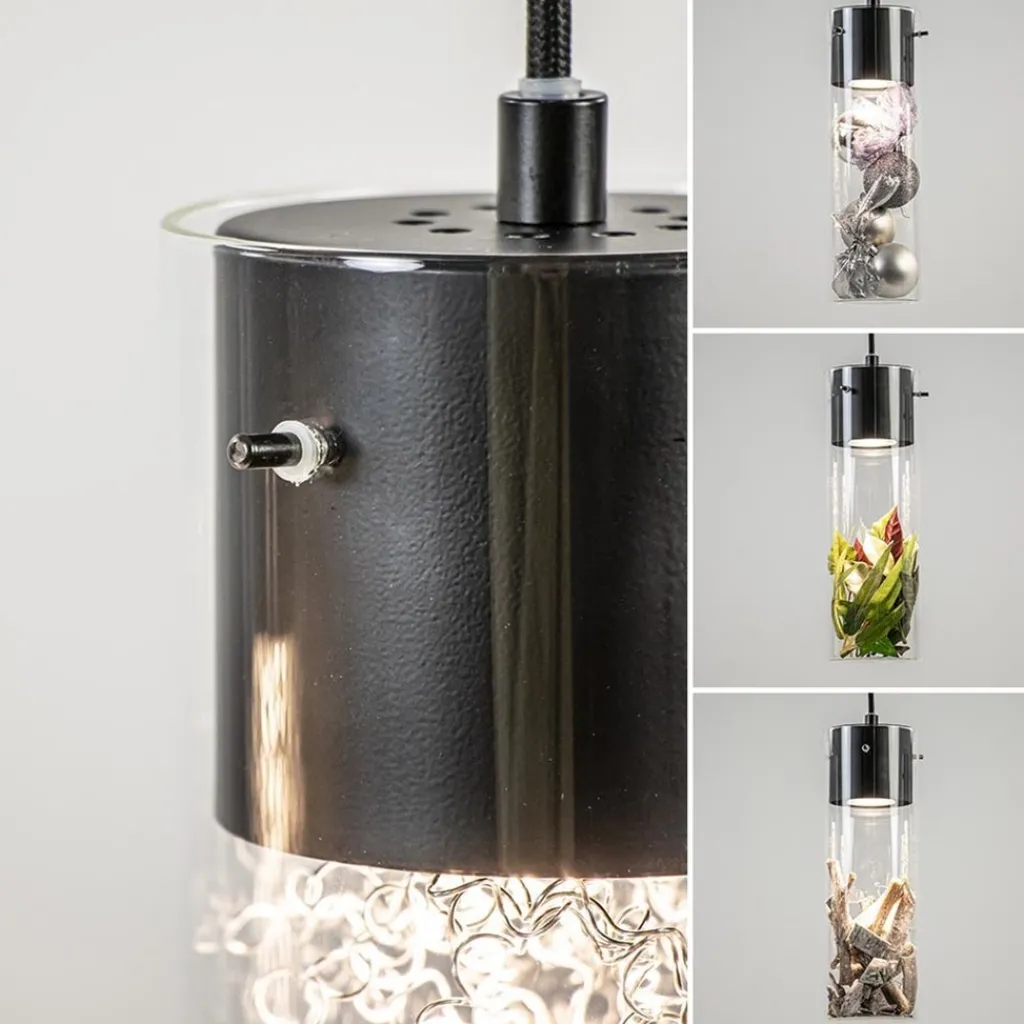 Hanglamp 3L rond zwart met cilinder glas>Straluma Clearance