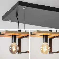 Hanglamp 4L zwart met houten planken><noscript><img width=