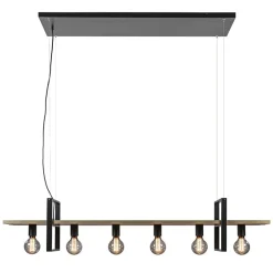 Hanglamp 6L zwart met houten planken>Straluma Outlet
