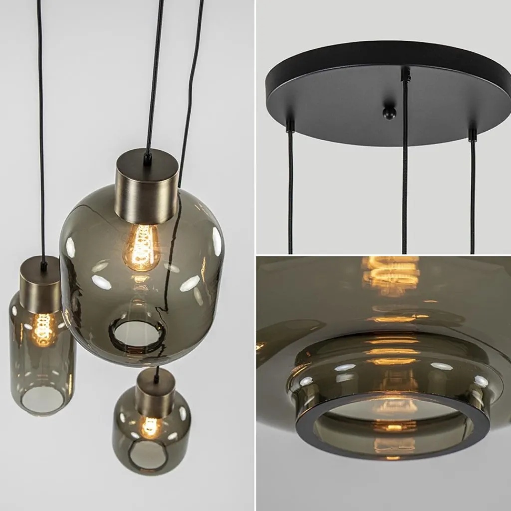 Hanglamp Lett 3L rond zw/brons smoke mix>Straluma Cheap