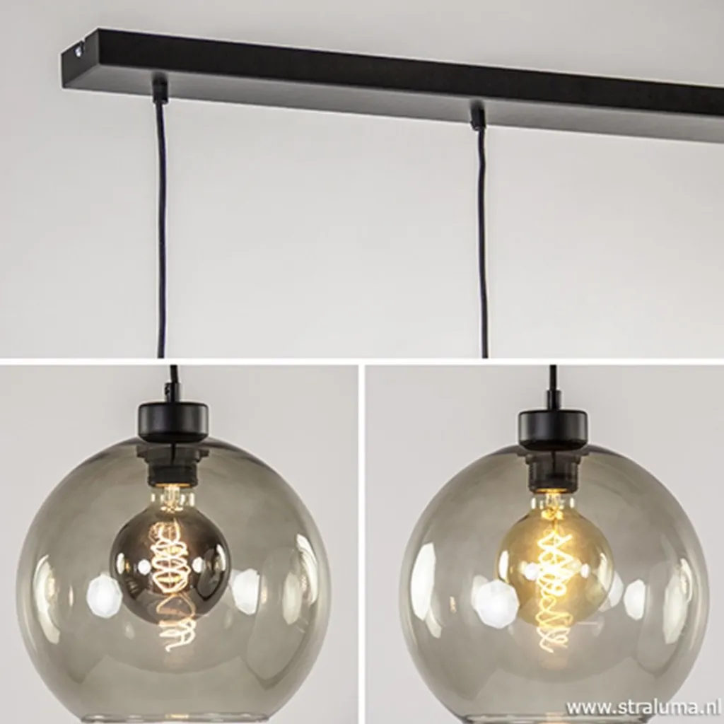 Hanglamp 4-lichts balk zwart + smoke glas 25cm>Straluma Hot