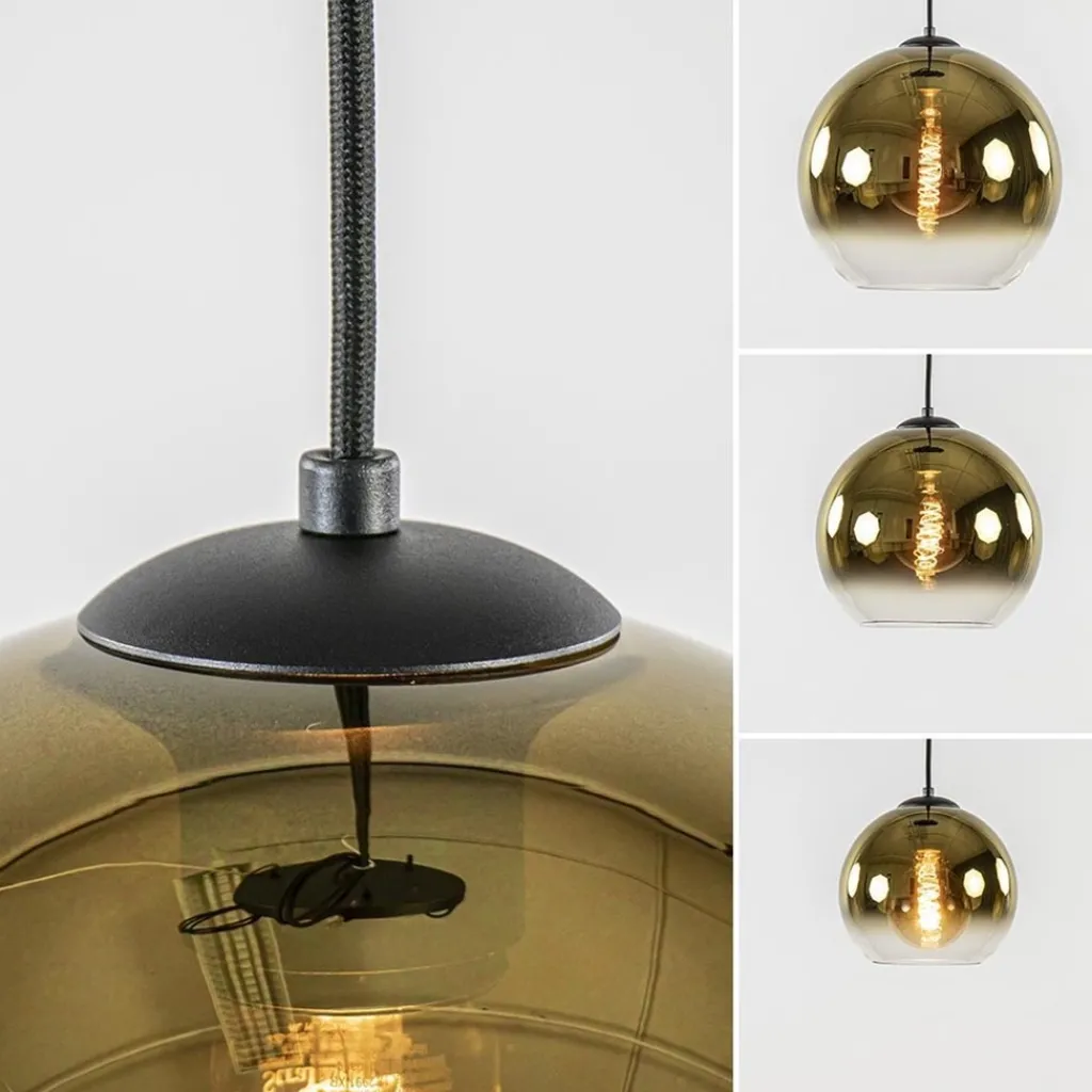 Hanglamp 3-lichts rond zwart met goud gradient glas>Straluma Outlet