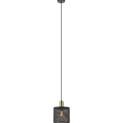 Hanglamp mat zwarte kap cilinder met goud>Straluma New