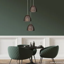 Hanglamp rond 3-lichts zwart draad/glas><noscript><img width=