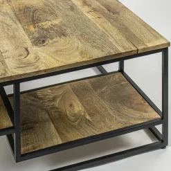 Hoektafel mangohout met zwart frame 70x70x40 cm><noscript><img width=