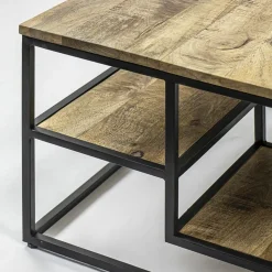 Hoektafel mangohout met zwart frame 70x70x40 cm><noscript><img width=