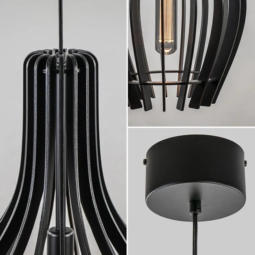 Houten hanglamp kegel groot mat zwart>Straluma Cheap