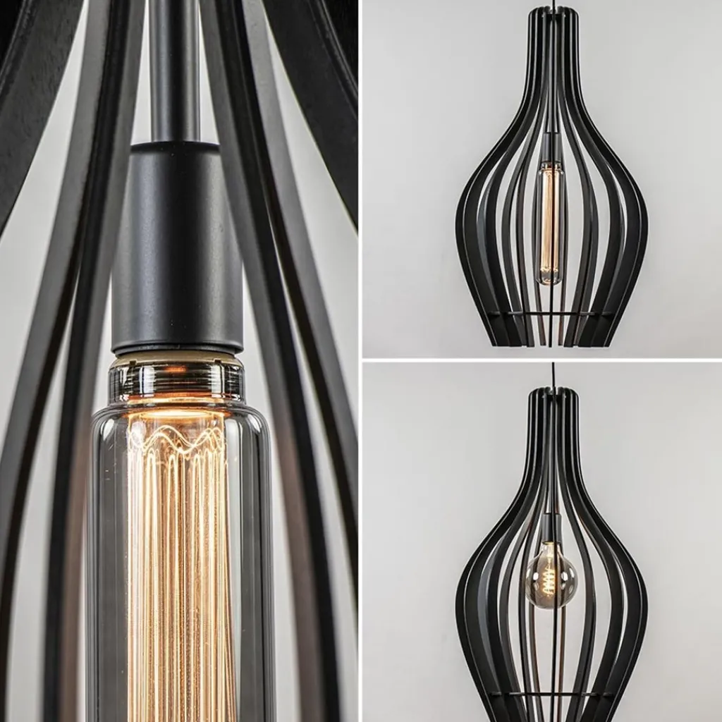 Houten hanglamp kegel groot mat zwart>Straluma Cheap