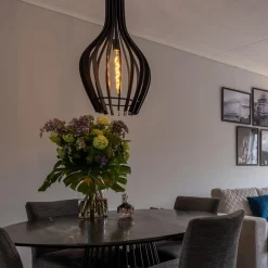Houten hanglamp kegel groot mat zwart><noscript><img width=