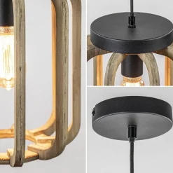 Industrieel landelijke hanglamp mat zwart met ruw hout><noscript><img width=
