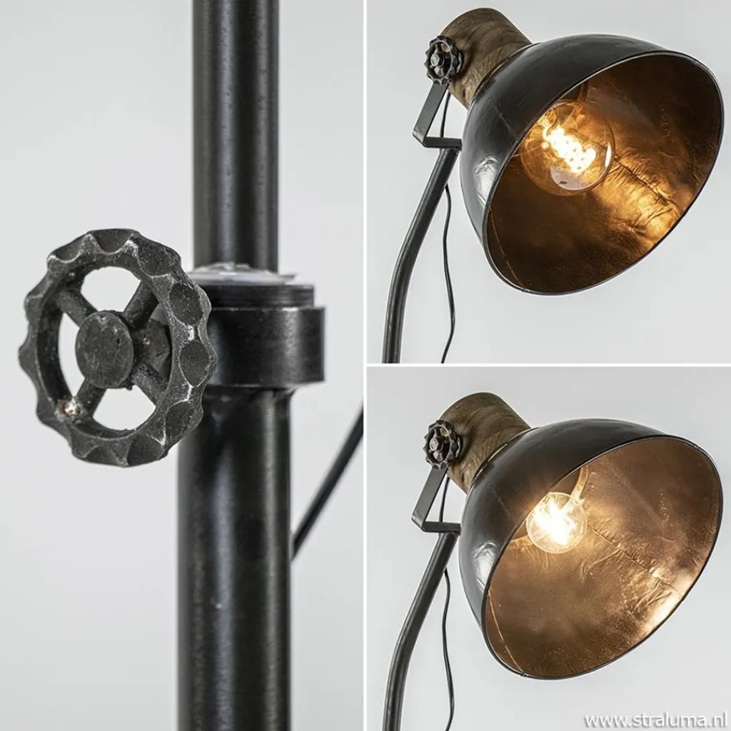 Industrieel landelijke vloerlamp Jody zink met hout>Straluma Cheap