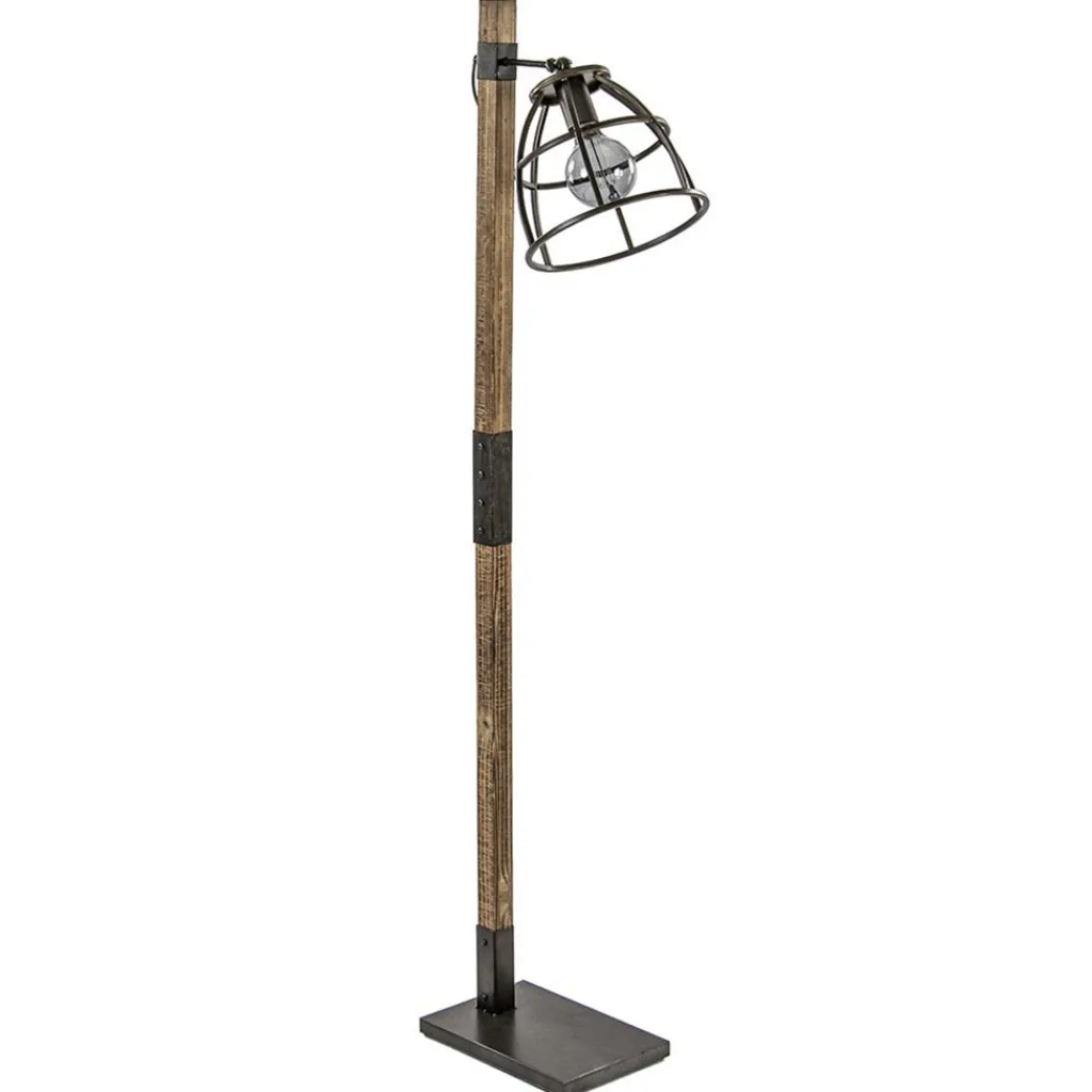 Industrieel landelijke vloerlamp Matrix hout met metalen korf>Straluma Online