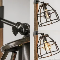 Industrieel landelijke vloerlamp Matrix hout met metalen korf><noscript><img width=