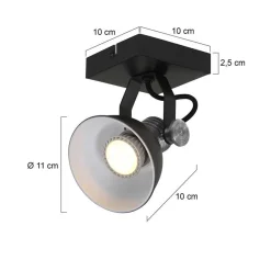 Industriële plafond/wandspot zwart inclusief LED><noscript><img width=