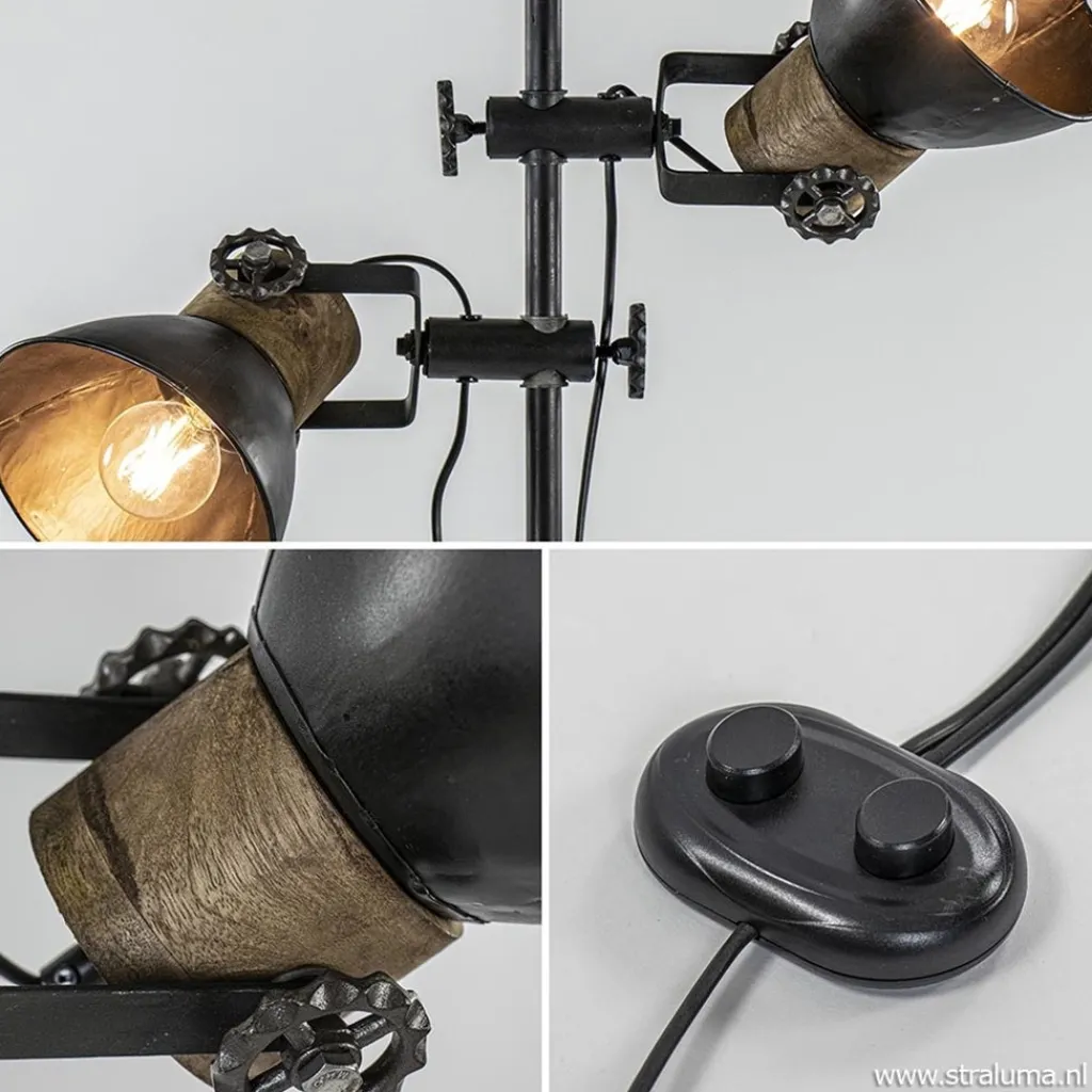 Industriële vloerlamp Jody metaal met hout>Straluma Flash Sale