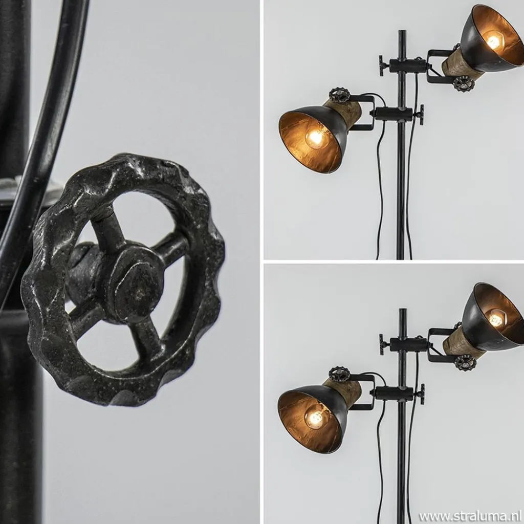 Industriële vloerlamp Jody metaal met hout>Straluma Flash Sale