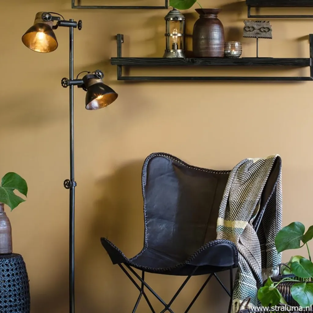 Industriële vloerlamp Jody metaal met hout>Straluma Flash Sale