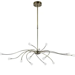 Klassieke eettafelhanglamp brons met wit glas dim to warm>Straluma New