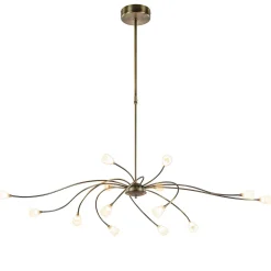 Klassieke eettafelhanglamp brons met wit glas dim to warm>Straluma New