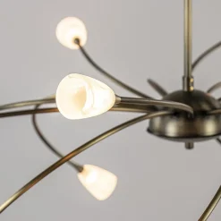 Klassieke eettafelhanglamp brons met wit glas dim to warm><noscript><img width=