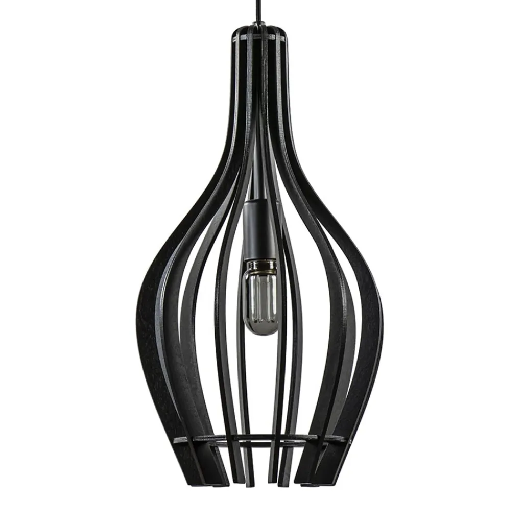 Kleine hanglamp kegel houten lamellen zwart>Straluma Outlet