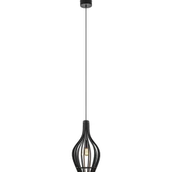Kleine hanglamp kegel houten lamellen zwart>Straluma Outlet