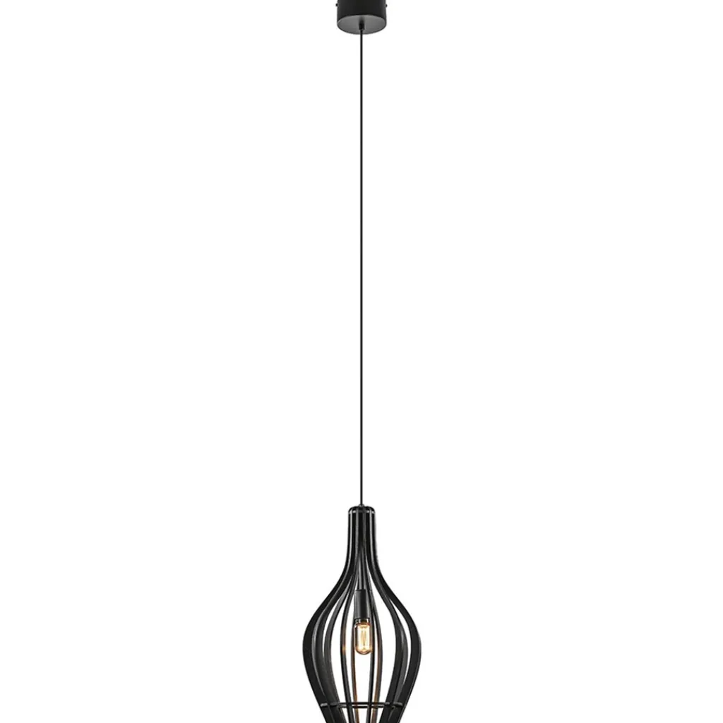Kleine hanglamp kegel houten lamellen zwart>Straluma Outlet