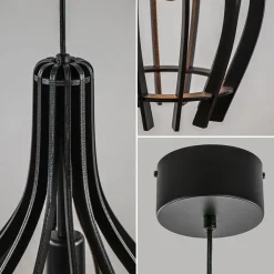 Kleine hanglamp kegel houten lamellen zwart><noscript><img width=