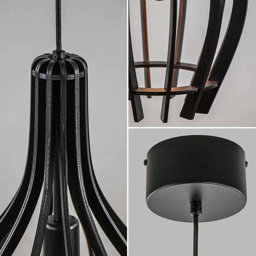 Kleine hanglamp kegel houten lamellen zwart>Straluma Outlet