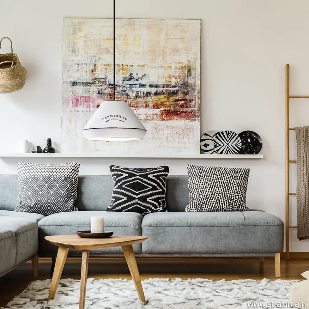 Landelijke hanglamp farm house wit met zwart Ø32 cm>Straluma Outlet