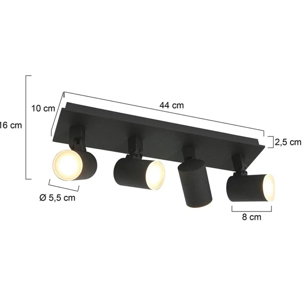 Langwerpige LED opbouwspot zwart 4-lichts>Straluma Store