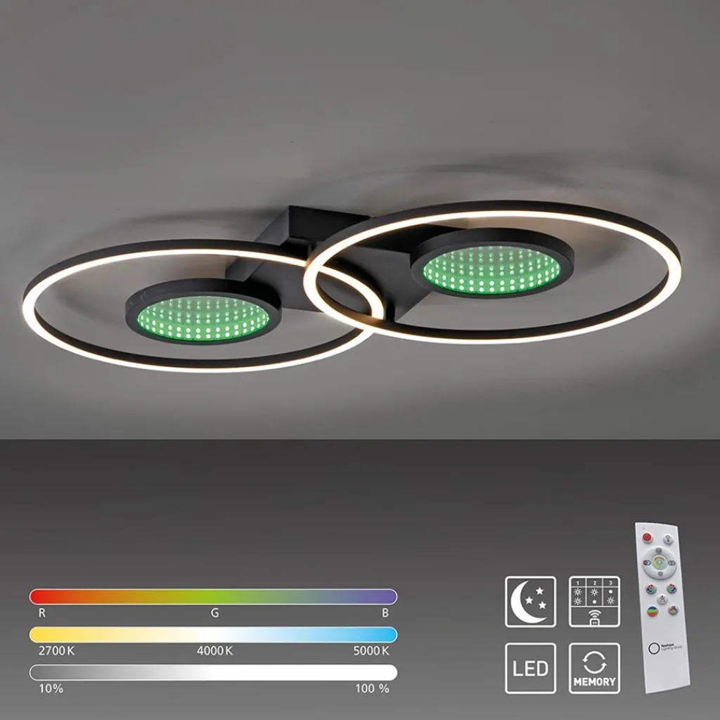 LED plafondlamp zwart ringen met RGB en memory>Straluma Online