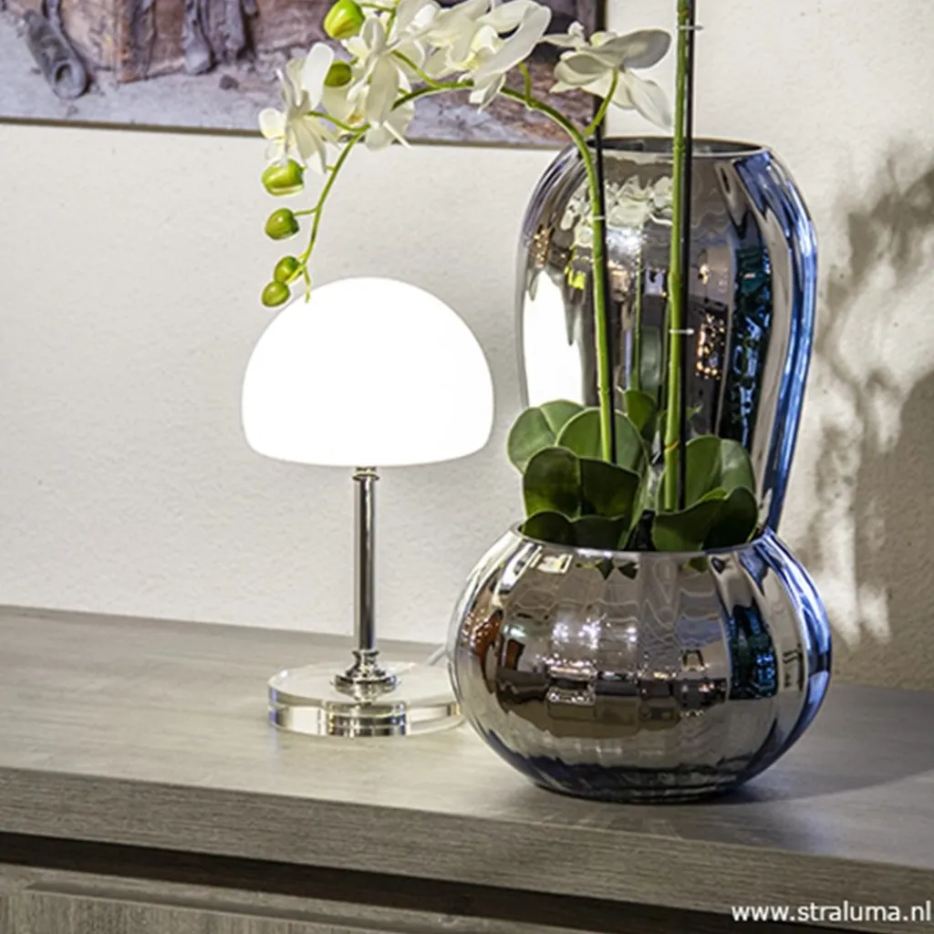 LED tafellamp chroom/opaal glas dimbaar>Straluma Outlet