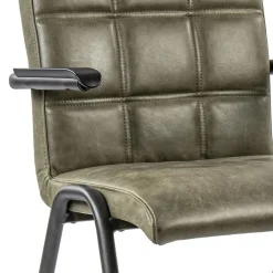 Lederen armstoel olijf groen met zwart metalen pootjes><noscript><img width=