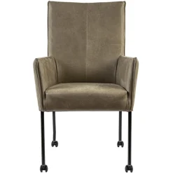Lederen armstoel taupe met zwarte poot en wieltjes>Straluma Fashion