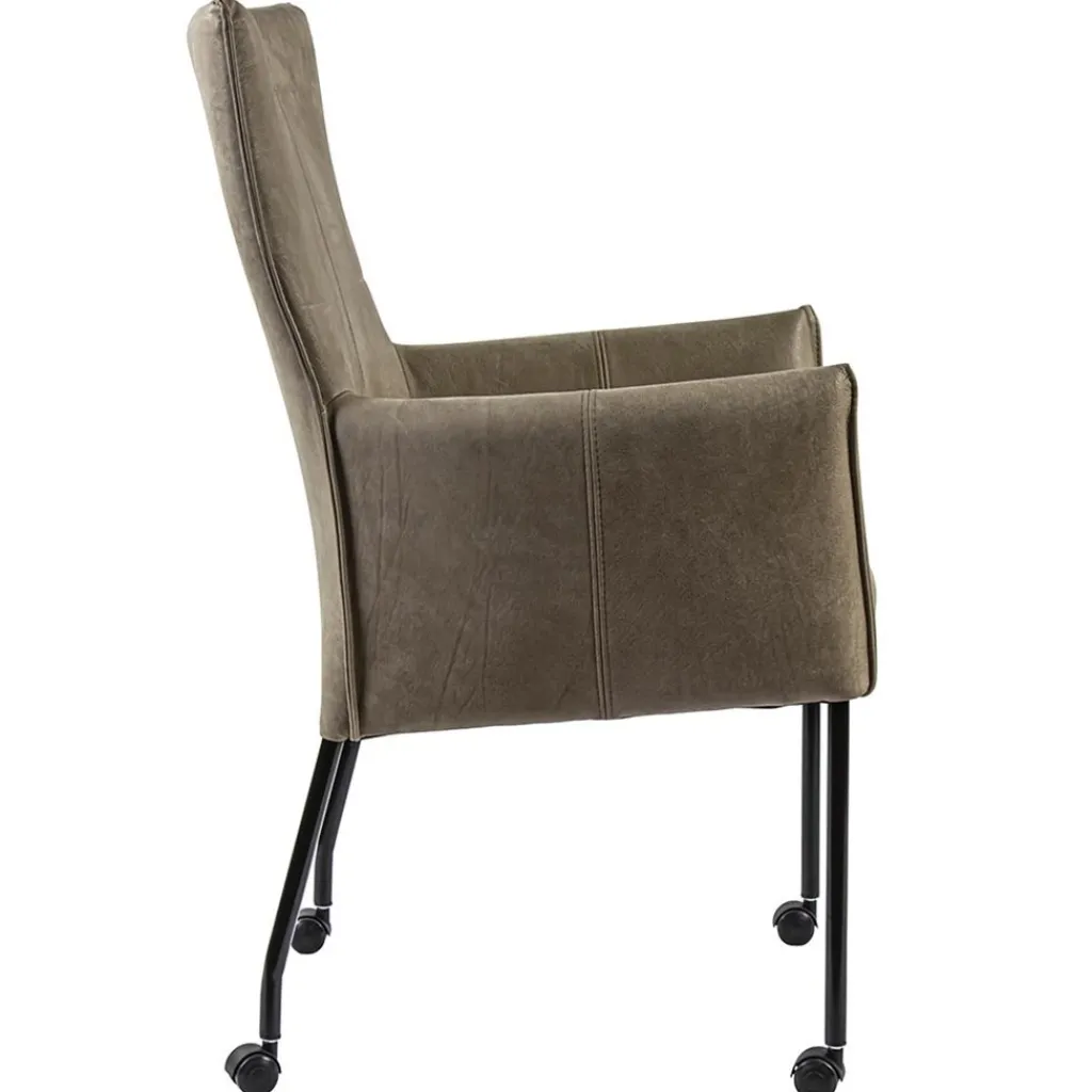 Lederen armstoel taupe met zwarte poot en wieltjes>Straluma Fashion