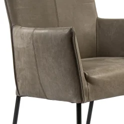 Lederen armstoel taupe met zwarte poot en wieltjes><noscript><img width=