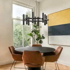 12-Lichts design hanglamp 6-hoekig mat zwart><noscript><img width=