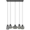 5-Lichts eettafelhanglamp geribbeld smoke glas met zwart>Straluma New