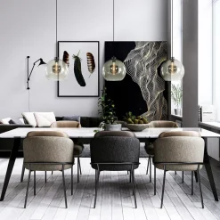 3-Lichts eettafelhanglamp met smoke glazen bollen><noscript><img width=