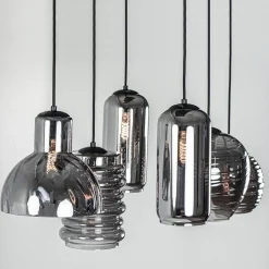 6-Lichts eettafelhanglamp met smoke/titanium glas><noscript><img width=