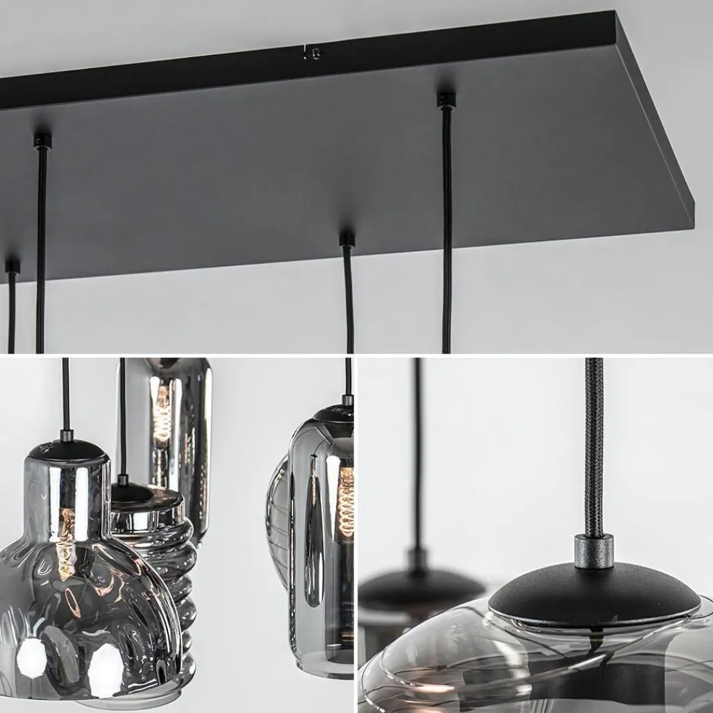 6-Lichts eettafelhanglamp met smoke/titanium glas>Straluma Fashion