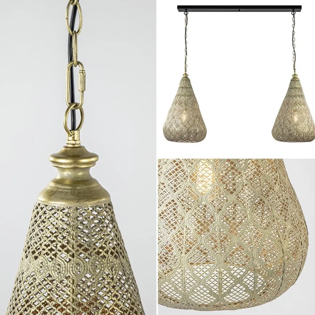 2-Lichts eettafelhanglamp mat goud/zwart oriental>Straluma Store