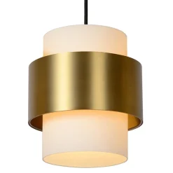 3-Lichts eettafelhanglamp mat goud met opaal glas><noscript><img width=