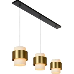 3-Lichts eettafelhanglamp mat goud met opaal glas><noscript><img width=