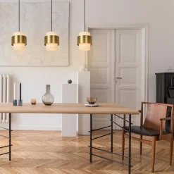 3-Lichts eettafelhanglamp mat goud met opaal glas><noscript><img width=